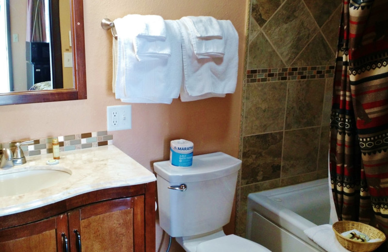 Guest bathroom at Going to the Sun Inn and Suites.