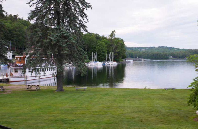 Lake view at Sunapee Harbor Cottages.