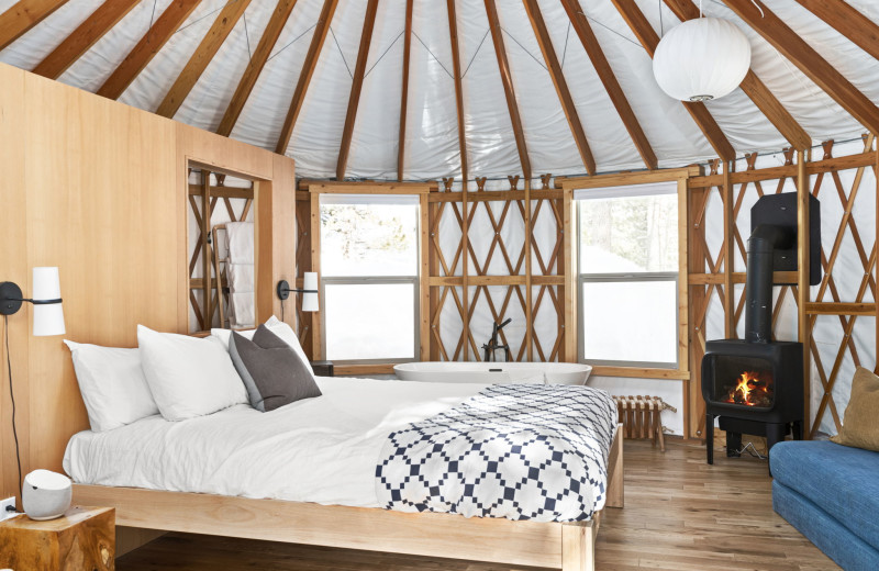 Yurt interior at Desolation Hotel Hope Valley.