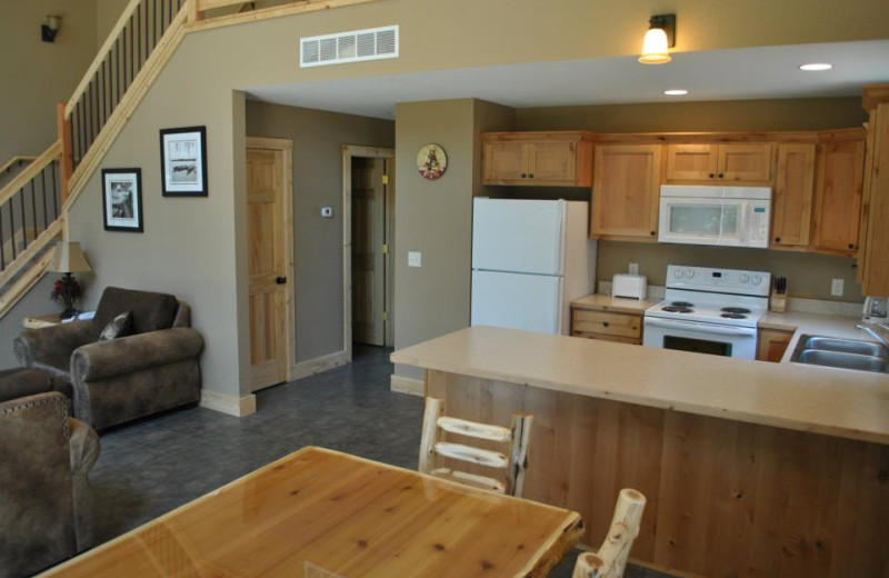 Cabin kitchen at Blue Water Lodge.