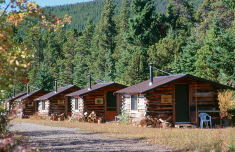 Cabin exterior at Chaunigan Lake Lodge.