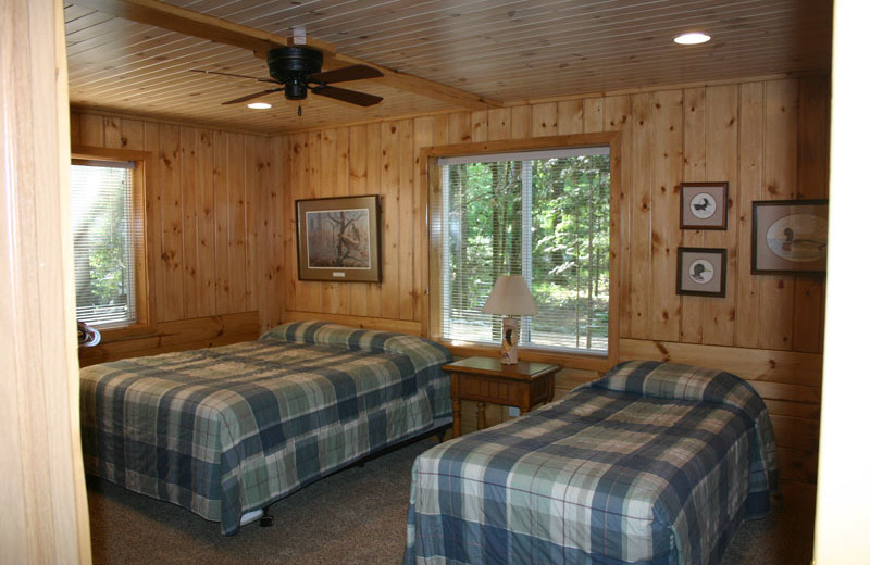 Cabin bedroom at White Birch Village Resort.