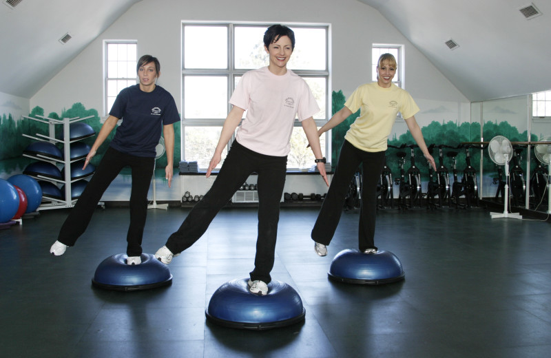 Step aerobics at Heartland Spa & Fitness Resort.