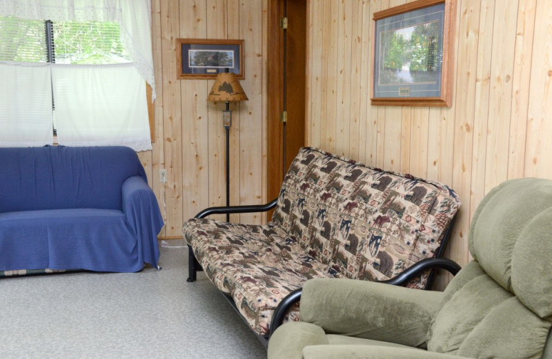 Cabin living room at Riverside Resort.