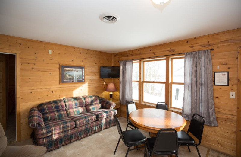 Cabin living room at River Bend's Resort & Walleye Inn.