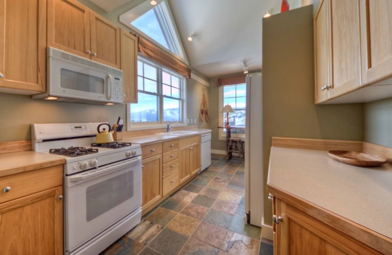 Rental kitchen at Moonlight Rentals in Big Sky.