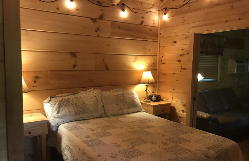 Cabin bedroom at Cabins of Asheville.