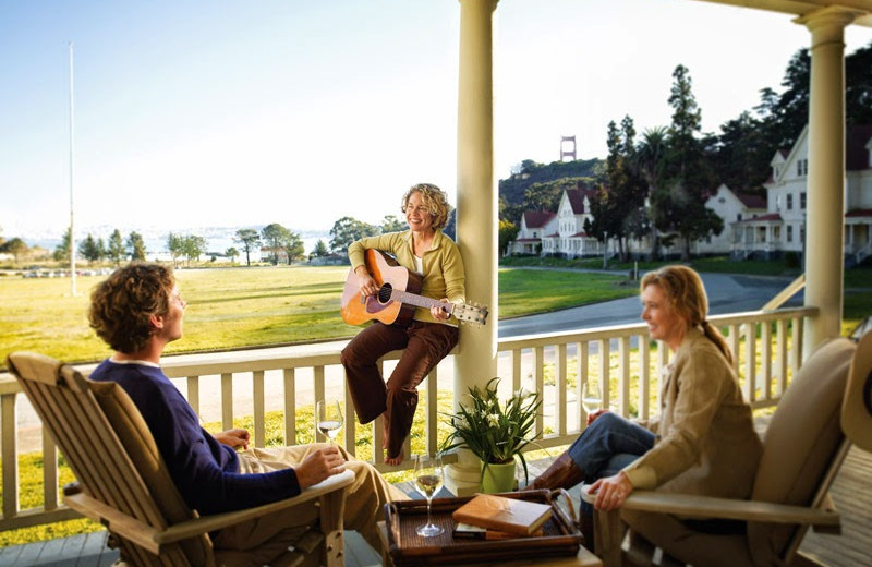 Relaxing on the porch at Cavallo Point Lodge.
