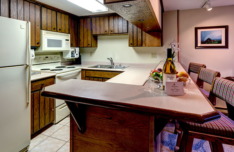 Rental kitchen at Bear Claw Condominiums.