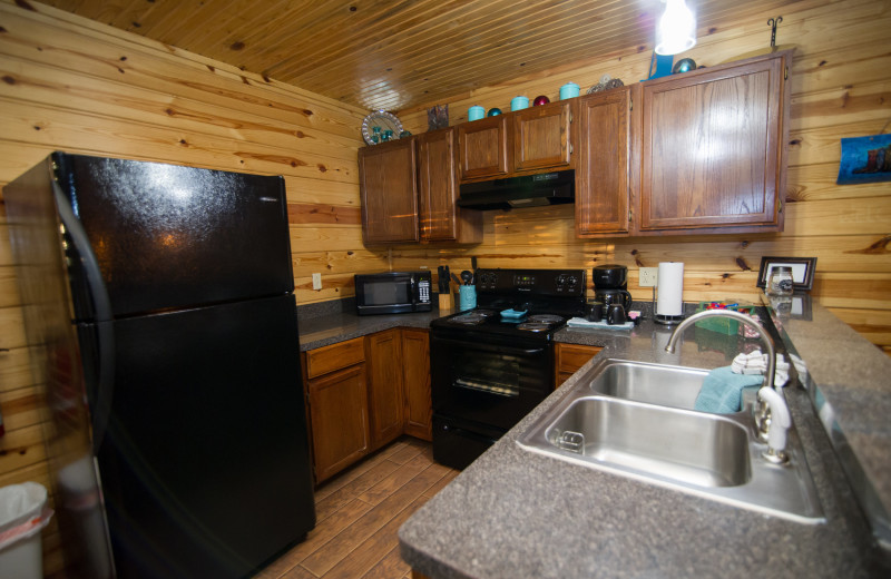 Cabin kitchen at Kiamichi Country Cabins.