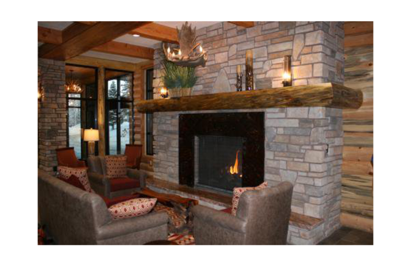 Lobby fireplace at Grand Lodge at Brian Head.