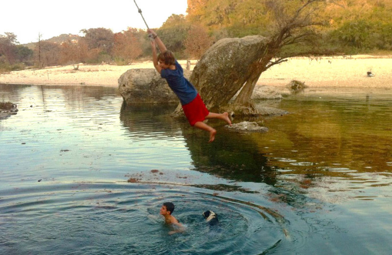 Rope swinging at Neal's Lodges.