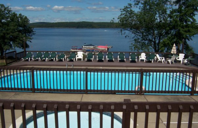 Pool and lake view at Ehrhardt's Waterfront Resort.
