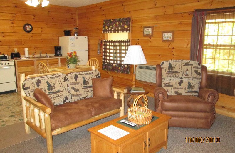 Cabin interior at Sunrise Log Cabins.