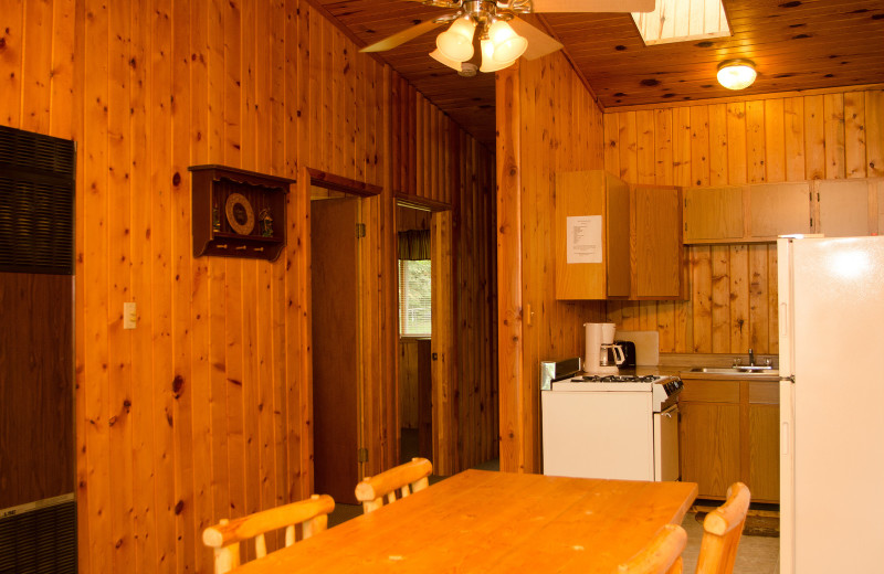 Cabin kitchen at Woodland Beach Resort.