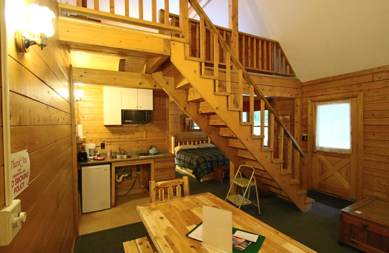 Cabin kitchen and dining area Northern Outdoors.