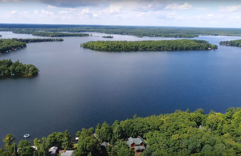 Lake at Aerial view of Woodland Beach Resort.