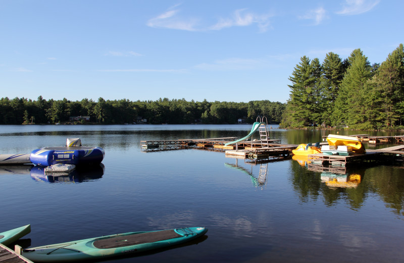 A water slide and water trampoline at Blue Mountain Lodge in the Kawarthas