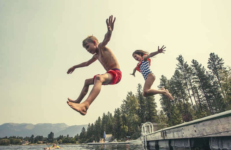 Kids jumping in lake at The Great Escape.