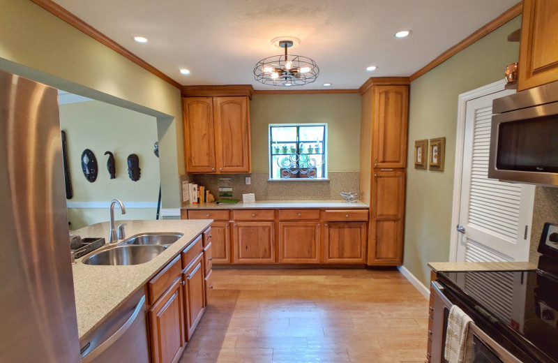 Rental kitchen at Walker Vacation Rentals.