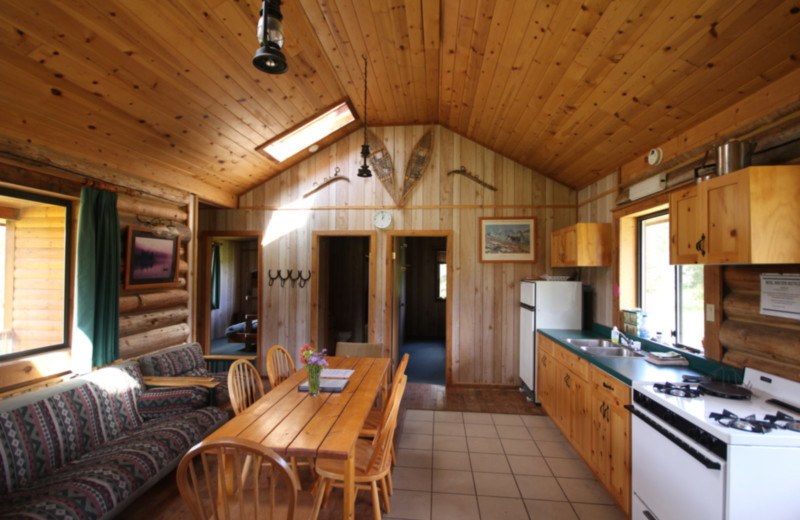 Cabin interior at Chaunigan Lake Lodge.