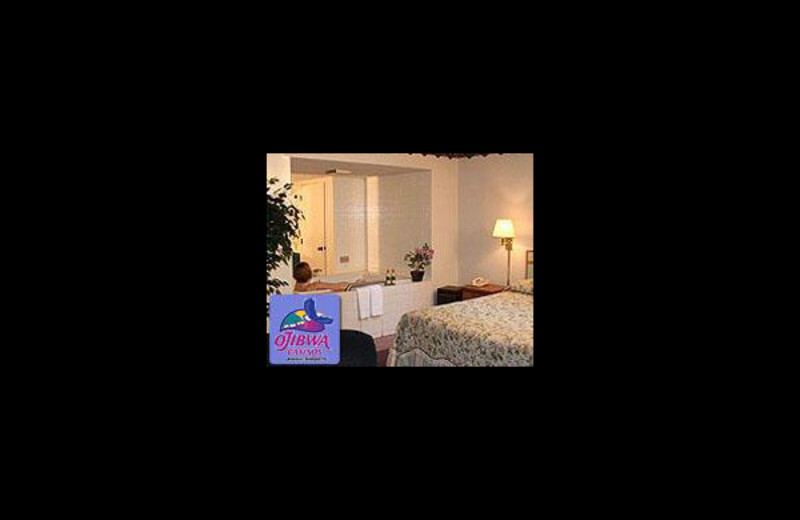 Guest room at The Ojibwa Casino Resort Hotel.