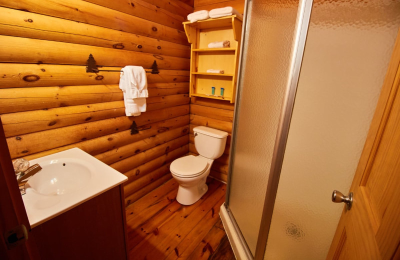 Cabin bathroom at Yogi Bear's Jellystone Park Warrens.