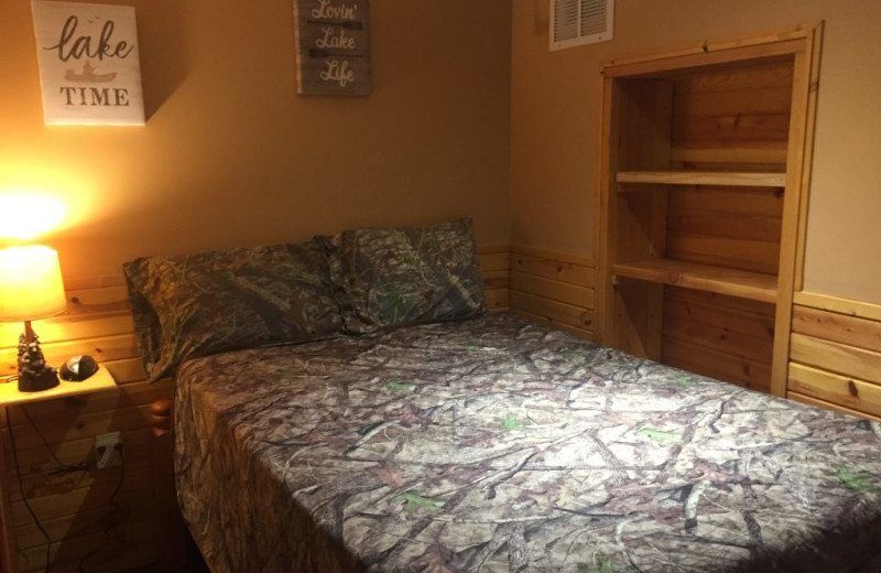 Cabin bedroom at Blackduck Lodge & Resort.