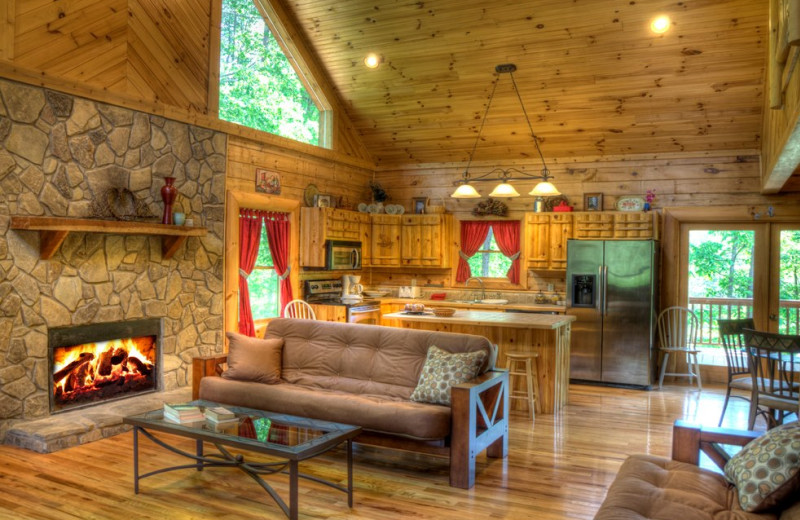 Cabin living room at Hidden Creek Cabins.