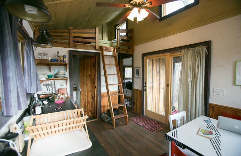 Tiny house interior at Blue Moon Rising.