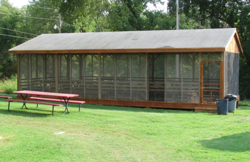 Screened pavilion at The Cottage Resort & Marina Inn.