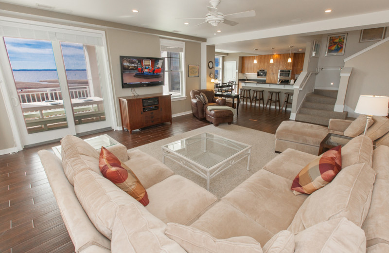 Rental living room at Sanctuary Vacation Rentals at Sandbridge.