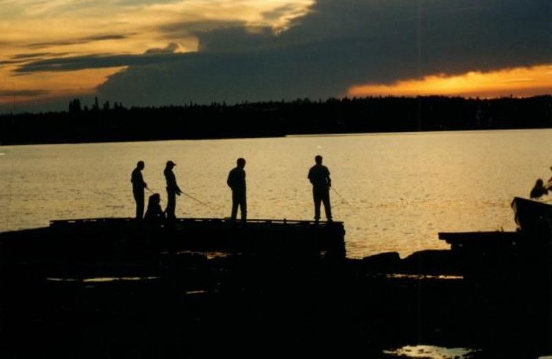 Fishing off the dock at Uchi Lake Lodge.