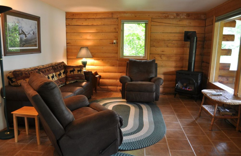 Cabin living room at Daniels Lake Lodge Bed & Breakfast.