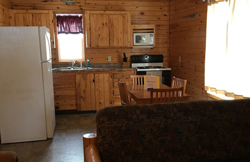 Cabin kitchen at Linder's HideAway Cabins.