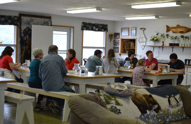 Dining at Zachar Bay Lodge.