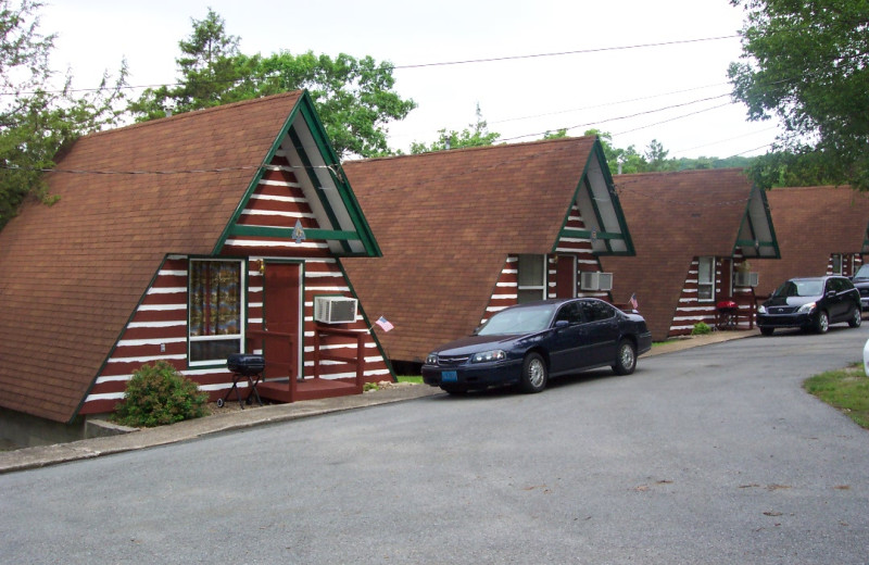 A frame cabins at Calm Waters Resort.