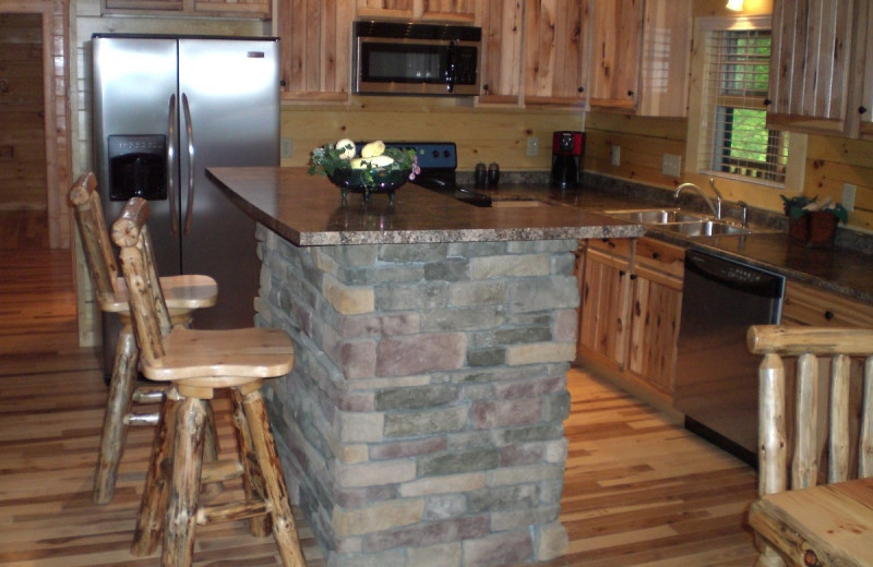 Cabin kitchen at Corban Cabin Getaways.