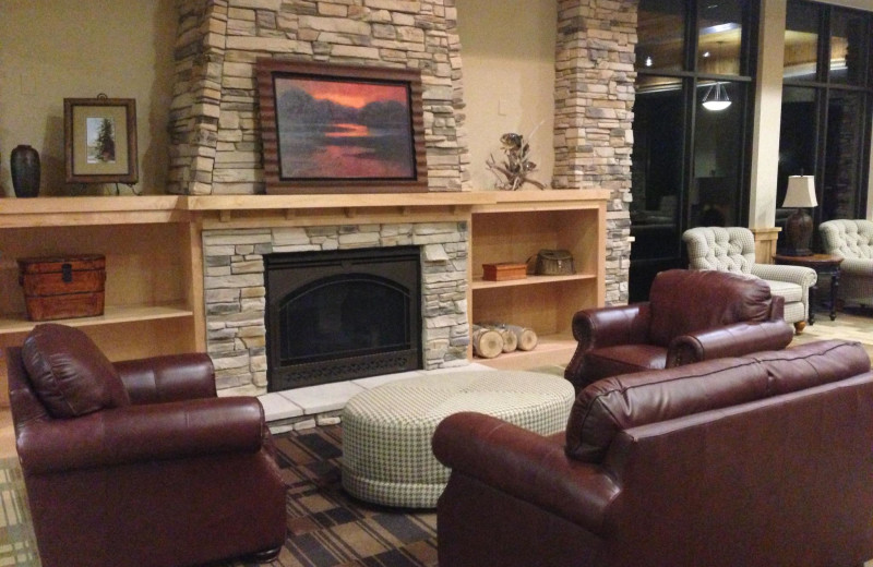 Lobby fireplace at Northernaire Resort.