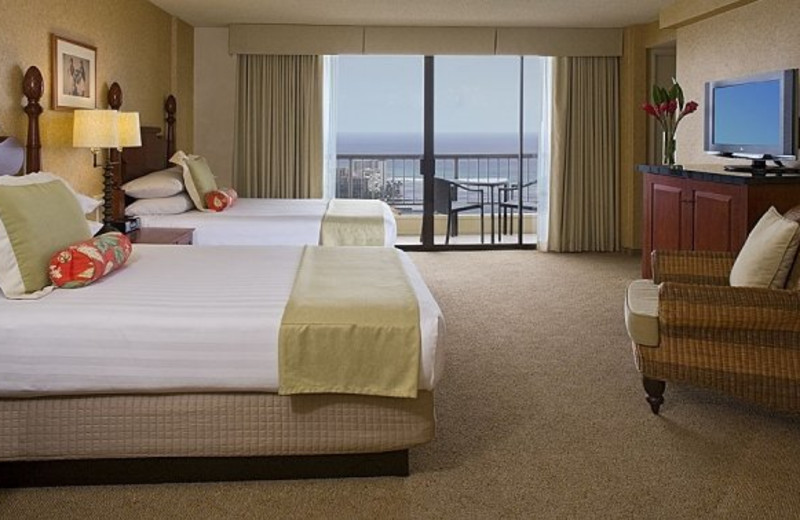 Guest room at Hyatt Regency Waikiki Resort & Spa.