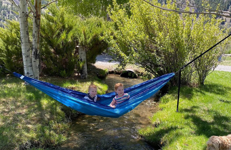 Kids in hammock at May Family Ranch.