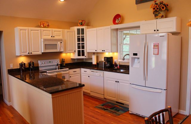 Rental kitchen at Mountain Lake Rentals.