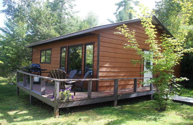 Cabin exterior at Cedar Island Lodge.