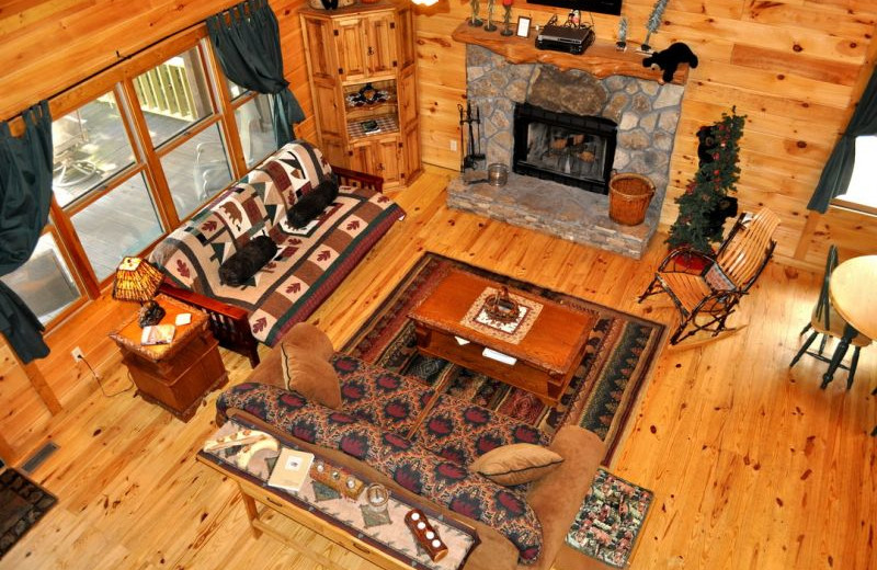Cabin living room at Cuddle Up Cabin Rentals.