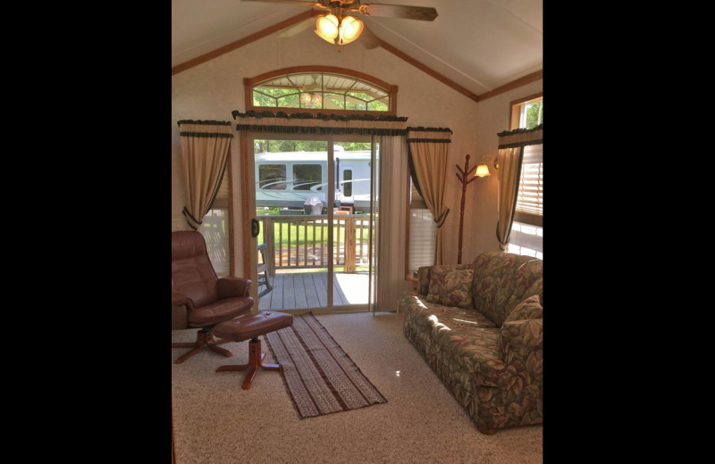 Cabin living room at Sullivans Resort & Campground.