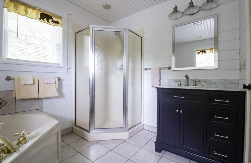 Cabin bathroom at Trout House Village Resort.