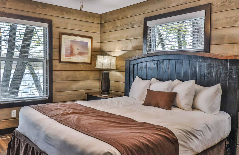 Cabin bedroom at Lost Lake Lodge.