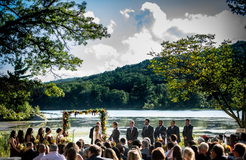 Wedding by lake at Arrow Park Lake and Lodge.