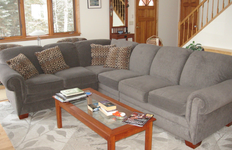 Cabin living room at Northwoods Vacation Rentals.