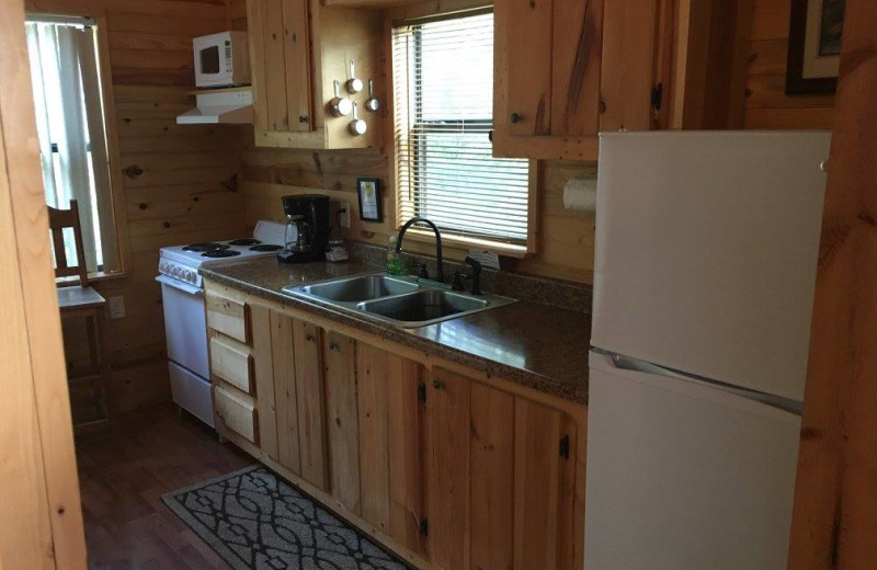 Cabin kitchen at Walnut Canyon Cabins.